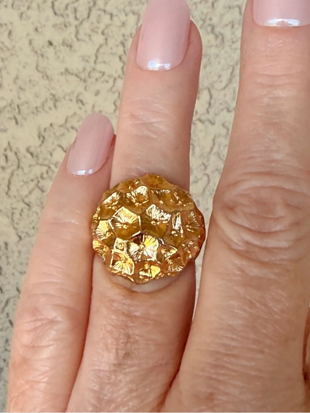 Flawless Textured Concave Gold Dome Cocktail Ring